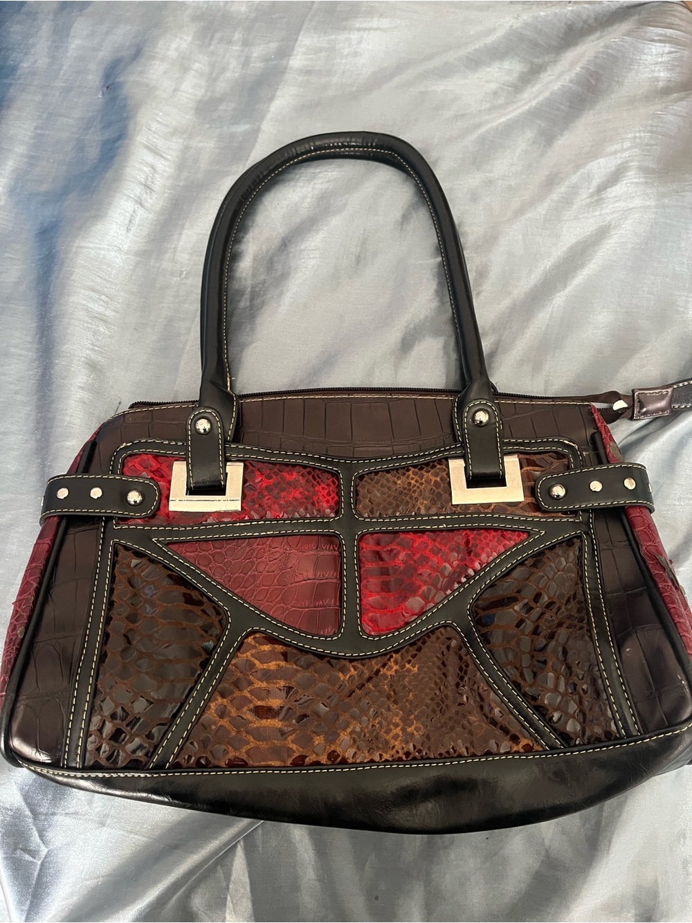 Naturalizer Multicolor Leather Shoulder Bag - Black, Red & Brown